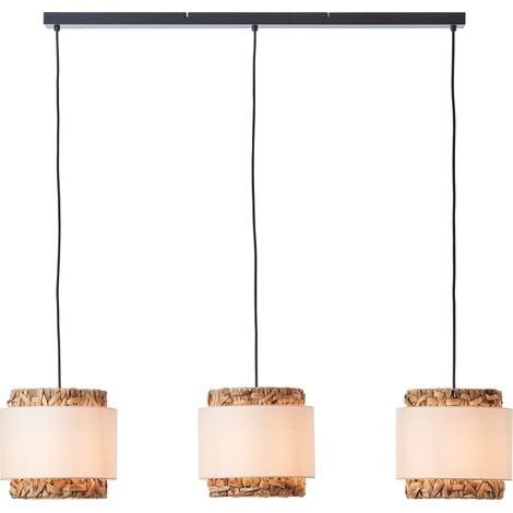 Brilliant Waterlilly suspension 3-flammes noir/naturel/blanc, métal/tissu/jacinthe d'eau, 3x A60, E27, 60 W (1/4)