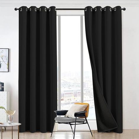 Sollbry 2 pièces Rideau Occultant Rideau Thermique Isolant à Oeillets Solid Rideau de Porte Décoration de Fenêtre pour Chambre Salon Panneau Noir(240x140cm) (1/5)