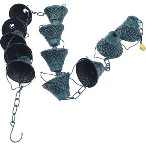 Chaîne de pluie en fer bleue - KAGOLOW - Déviateur de gouttière extérieur - Design géométrique - Décoration de jardin (1/5)