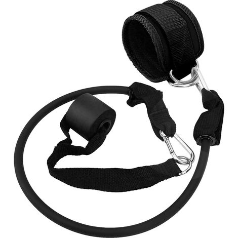 Lot de sangles chevilles double anneau métal fitness jambe fessier abdos noir (1/5)
