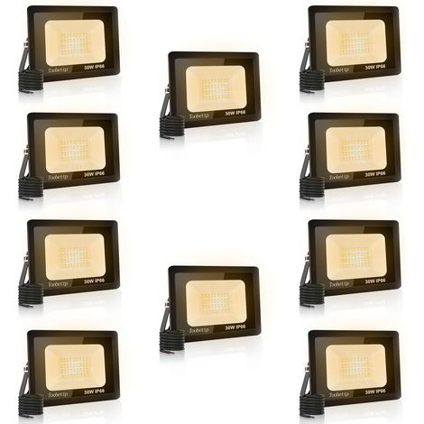 10PCS Projecteur LED Extérieur, 30W Spot LED Exterieur 3000LM 3500K Blanche Chaude Éclairage de Sécurité Extérieur IP66 Imperméable pour Garage Jardin Terrasse Parking (1/5)
