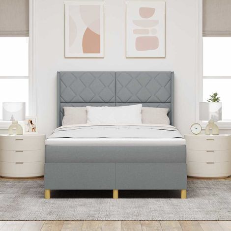 vidaXL Cama tipo Box Spring con cabecera Gris Claro 140 x 190 cm tela (1/5)