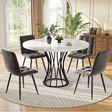 5-teiliges Tisch- und Stuhlset, runder Tisch 80 cm, 4 graue Stühle HAVRYA (1/5)