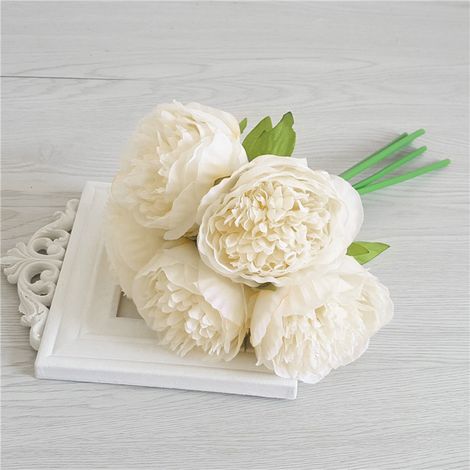 Pivoine artificielle, fausse pivoine, pivoine en soie, bouquet de mariage (blanc) (1/5)