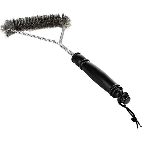 Brosse pour barbecue, brosse métallique à 3 faces avec anneau de suspension, nettoyage des grilles Weber, Char-Broil, en porcelaine et infrarouges, poils en acier inoxydable, 1 pièce (1/5)