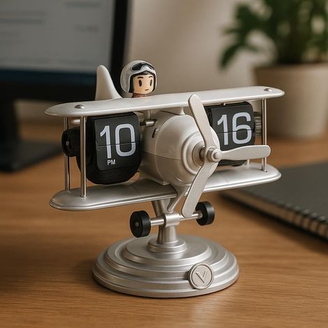 Orologio da tavolo ribaltabile per aereo, orologio da tavolo bianco silenzioso vintage retrò, alimentato a batteria con meccanismo automatico, numeri grandi, regalo classico e unico per la casa e l'uf (1/5)