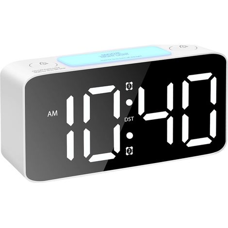 Sveglia digitale – ultra luminosa – luce notturna RGB – volume regolabile – con caricatore USB – per un sonno profondo – per adulti/bambini – bianca – dimensioni standard – 1 pezzo (1/5)