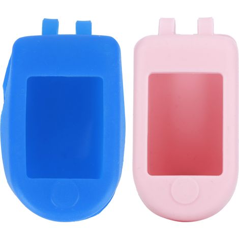 Lot de 2 protections portables en silicone pour oxymètre de pouls au bout des doigts, idéales pour les voyages et la maison (bleu et rose) (1/5)