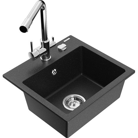 Mexen Milo lavello in granito a 1 vasca con miscelatore cucina Duero, nero/argento metallizzato - 6505-73-671600-00 (1/5)