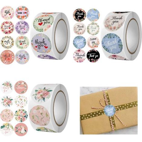 Lntyq 1500 Pièces Autocollant Merci, Rond Etiquette Merci, Auto-Adhésifs Thank You Lab, Guirlande Stickers Merci, Thank You Stickers pour Fête Anniversaire Business Emballage Cadeau Enveloppe (1/5)
