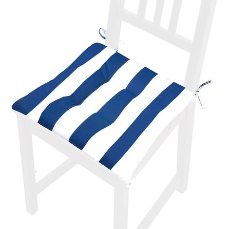Coussin pour Chaise Doux Universel Lacets de Fixation Lavable Housses de Chaise Rayures - Bleu