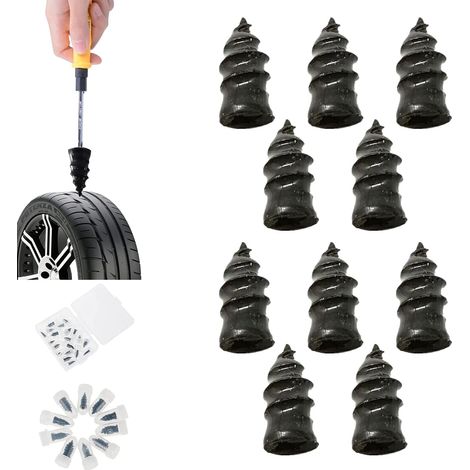 Kit de Réparation de Pneu - 10 Vis de Réparation Autonome pour Pneus de Voiture et Moto - avec Bouchons et Outil - Dépannage Rapide Sans Machine (1/5)