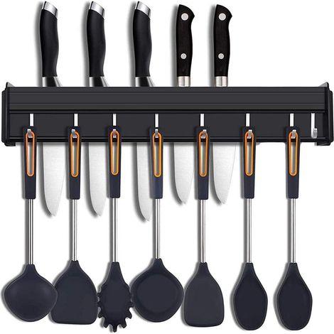 Küchenleiste mit 8 Haken, ohne Bohren, Aluminium, für Küche & Bad (1/4)
