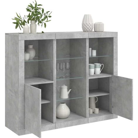 Sideboards mit LED-Leuchten 3 Stk. Betongrau Holzwerkstoff