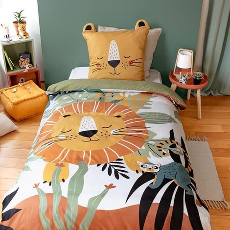Parure de lit enfant 140x200 cm microfibre REY le lion roi de la jungle