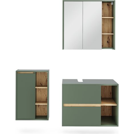 Set di mobili da bagno Viola, Verde/Artigianale, 3 parti, Vicco