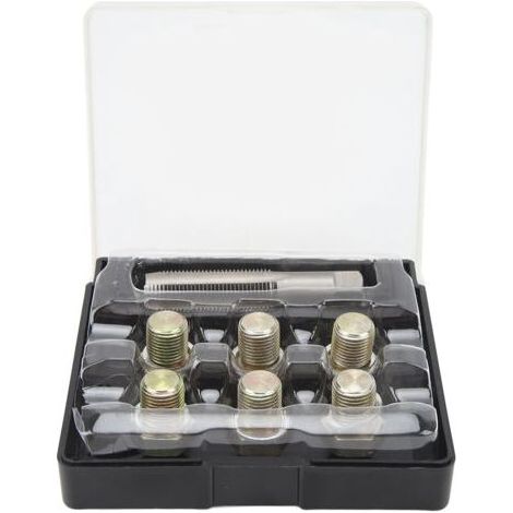 FOREHILL Kit de réparation de filetage de bouchon de vidange d'huile 13 pièces M13 x 1,5 mm Kit d'outils de refiletage de vis de carter d'huile (1/4)