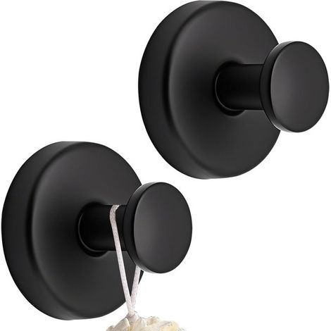 Lot de 2 crochets à ventouses extra-fortes pour salle de bain, noirs. Idéaux pour serviettes et peignoirs. (1/5)
