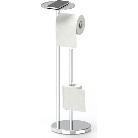 Porte-Rouleau de Papier Toilette sur Pied avec Étagère Argenté (1/5)