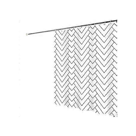 Schwarz-weißer Duschvorhang aus Stoff mit geometrischem V-Muster, inklusive Stahlhaken, schlichtes, modernes Streifenmuster, weiß, wasserdicht, beschwert, 150 x 180 cm