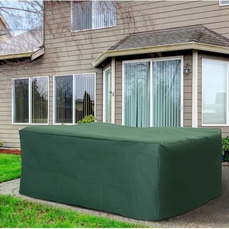 Copertura per mobili da giardino 210x140x80 cm, resistente alle intemperie, con 8 occhielli e corda, tessuto Oxford verde (1/5)