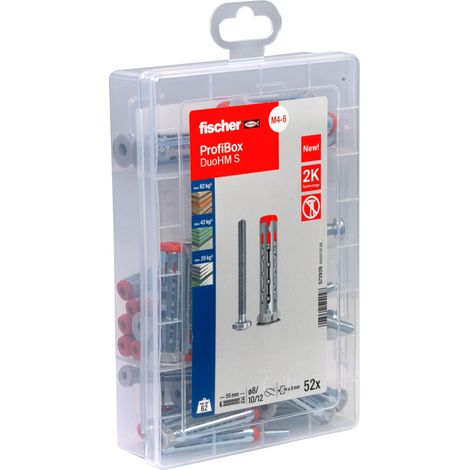 Fischer DuoHM Box Professionale Tasselli per Cavità + Vite a Croce POZI, Cassetta Attrezzi con 52 Tasselli e Viti per il Fissaggio di Staffe TV, Lampadari, ecc. su Cartongesso e Pannelli (1/5)
