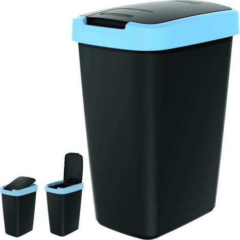 Cubo de basura Compacta Q de 12 litros, azul claro negro (1/4)