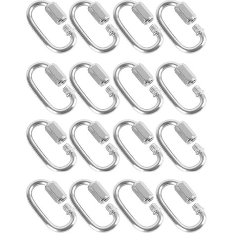 Lot de 16 mousquetons porte-clés M5 en acier argenté en forme de D, 49,6 mm, avec Porte-clés de connexion, pour hamac, camping et équipement de plein air. (1/4)