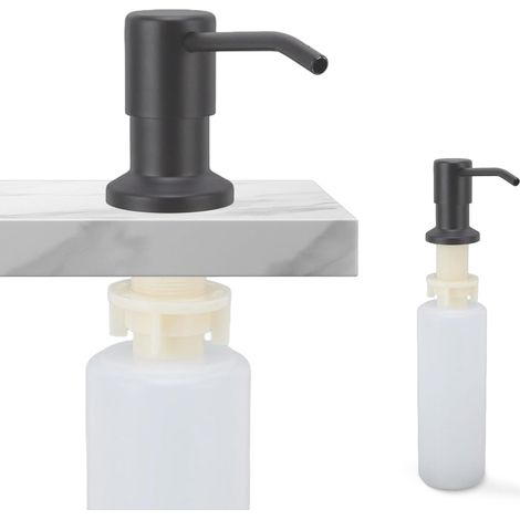 Distributeur de Savon D'évier 350ml  Acier Inoxydable, Recharge Par le Haut, Design Élégant pour Salle de Bain, Noir