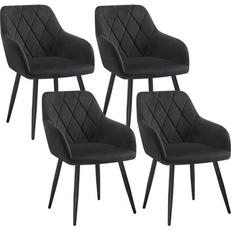 WOLTU Set di 4 Sedie da Sala da Pranzo Sedia da Cucina con Braccioli e Schienale Sedie con Gambe in Metallo Stile Moderno in Velluto, Nero (1/5)