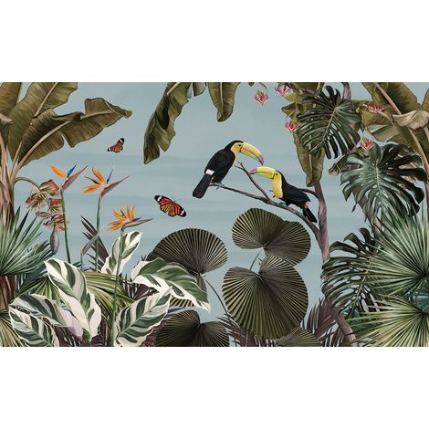 Papier peint panoramique - Forêt Tropicale Toucans - 130 cm x 80 cm (1/2)