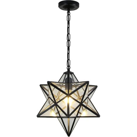 Lampe Suspendue de Plafond, Étoilé Lustre Vintage en Verre, Hauteur Réglable E27 Suspension Luminaire Rétro pour Cuisine Salon Salle Manger Couloir,Transparent (1/5)