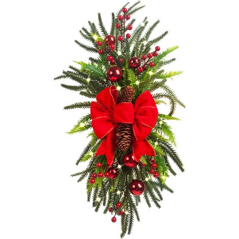 Décoration de Noël pour escalier avec guirlande lumineuse artificielle rouge, idéale pour porte, escalier, mur ou fenêtre. (1/3)