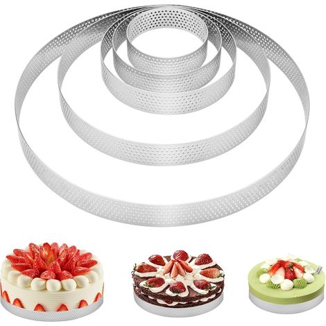 5 Cercle à tarte,Acier inoxydable perforé,Diamètre 6-20cm,Hauteur 2cm,Pour mousse et fruits,Cuisine