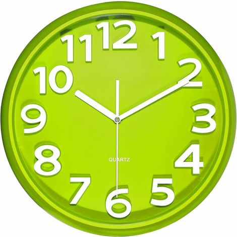Horloge Murale Silencieuse 33 Cm - Mouvement Précis Sans Bruit - Écran 3D Vert Et Blanc - Pour Cuisine Salon Bureau (1/5)