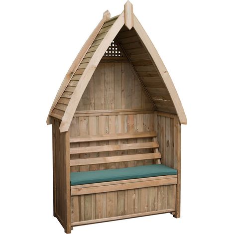 Zest Cheltenham Arbour Wooden Garden Seat & Storage Box & Green Seat Pad Cushion (1/5)