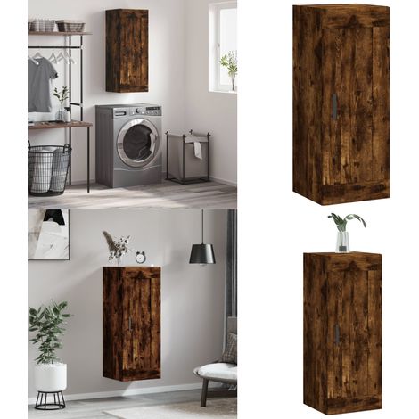 Armoire murale chêne fumé 34,5x34x90 cm bois d'ingénierie - Armoire Murale - Meuble De Rangement - Étagère Murale - Bibliothèque Murale - Commode Murale - Home & Living (1/5)