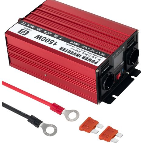 Onduleur 12 V, 12 V 230 V Convertisseur Pur Sinus 1500W Convertisseur de Tension DC AC avec Port USB Écran LCD Intelligent pour Téléphone, Ordinateur, Camping-Car, Voiture (1/5)