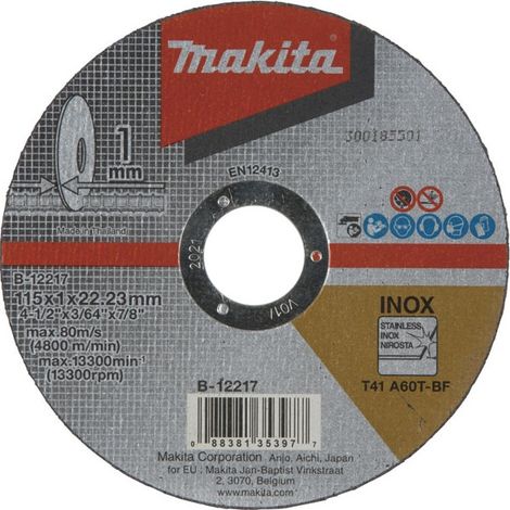 Makita – Disque à tronçonner métal et inox 125mm – Épaisseur 1,6mm – Ø Alésage 22,23mm – Coupe précise – B46931