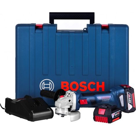 Bosch Outillage - Meuleuse d'angle sans fil 18V 125 mm, 2 batteries Li-Ion 4,0 Ah, chargeur 06019H9021 (1/5)