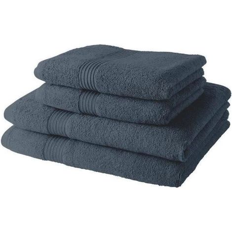 4 serviettes bain 50x90 cm, draps de bain 70x130 cm, 100 % coton denim - salle de bain moderne