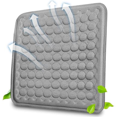 Coussin d'assise en gel, léger et fin, idéal pour l'été. Coussin respirant en gel rafraîchissant, design alvéolé, avec dossier ergonomique gris. (1/5)