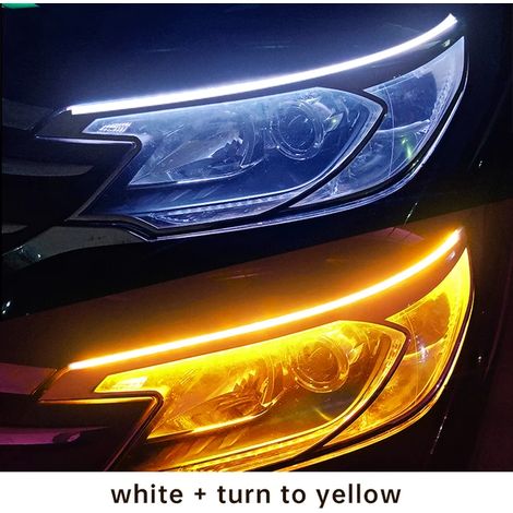 2 pcs LED Voiture Feux Diurnes Flexible Étanche Bande Auto Phares Blanc Clignotant Jaune Frein Flux Lumières 12 V Blanc À Jaune 30 cm