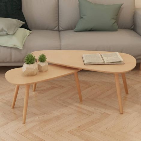 Lot de 2 Table basse Table d'appoint pour Salon Chambre - Bois de pin massif Marron BV761944 - BonneVie (1/5)