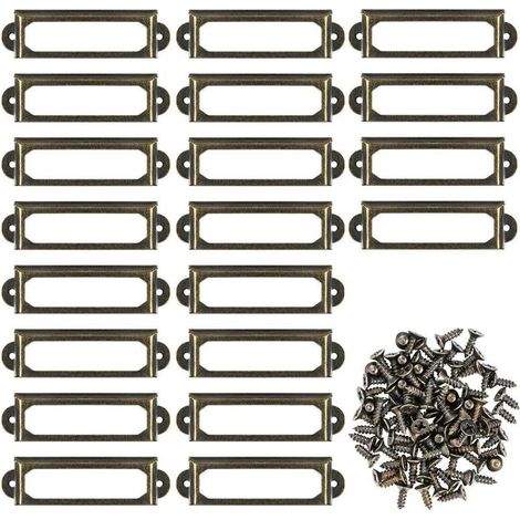 20 Pcs Metal Label Holders 60x17mm for Desk Bookshelf Shelves Vintage Name Tag Frame with Screws (1/5)