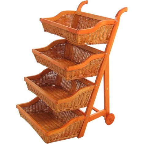 Scaffale espositore con ruote in vimini 4 cestelli