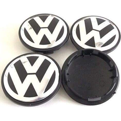 Ensemble de 4 enjoliveurs pour Volkswagen – Cache-moyeux 65mm noir/chrome – Remplacement pour modèles Golf, Polo, Beetle – - 3B7601171 (1/3)