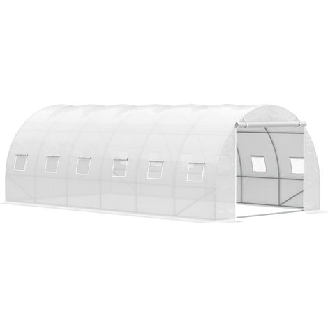 Serra tunnel 6x3x2 m, porta a rotolo, 12 finestre, copertura PE 140 g/m², metallo zincato, bianca