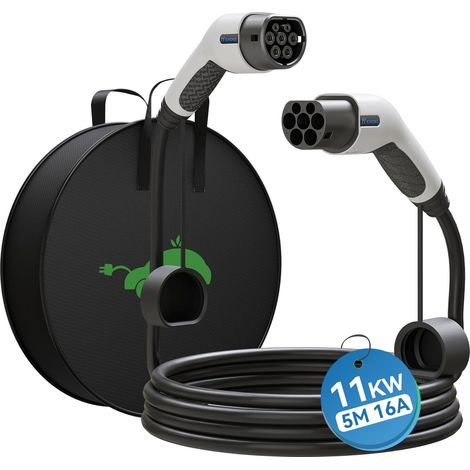 Type 2 Chargeur Voiture Électrique 11KW 16A 5M, Borne De Recharge Véhicule Électrique, Cable Recharge Voiture Électrique pour Véhicule Électrique Triphasé De 5 Mètres pour Ve/Ev/Phev (Blanc) (1/5)
