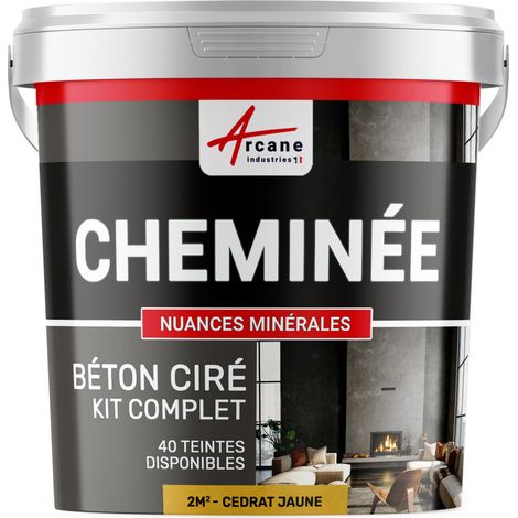 Béton ciré cheminée, kit avec primaire et vernis - 2 m² (en 2 couches) Cédrat Jaune - ARCANE INDUSTRIES